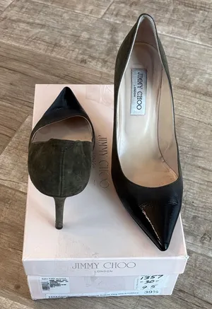 Jimmy Choo Patent Suede Black/Military 3” Heels thumbnail 1