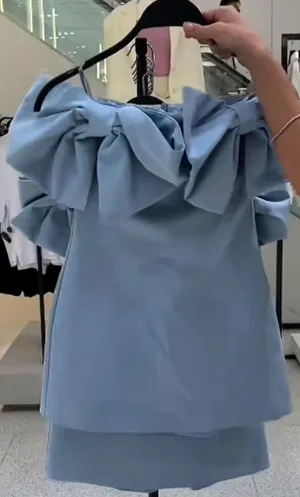 ZARA NWT VIRAL TIK TOK blogger’s FAVORITE stunning BLUE STRAPLESS BOW DRESS S thumbnail 10
