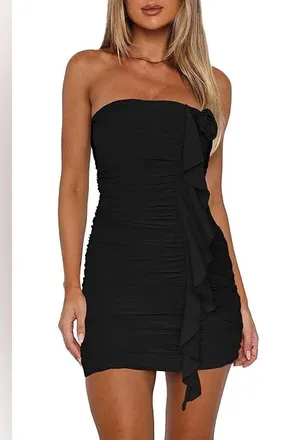 🌸AMTIOUS elegant strapless ruched dress ✨ Black Size M thumbnail 1