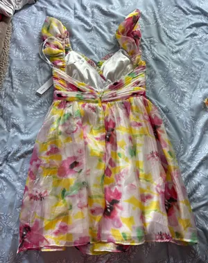 AQUA Floral Mini Dress V-Neck Ruffled thumbnail 4