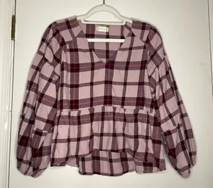 Altar'd State pink plaid blouse thumbnail 1
