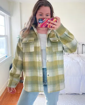 Princess Polly NWT Green and White Oversized Plaid Shacket thumbnail 1