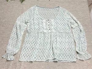 Boho Cottagecore Prairie Fairy Floral Lace‎ Trim Babydoll Blouse Sheer EUC thumbnail 1