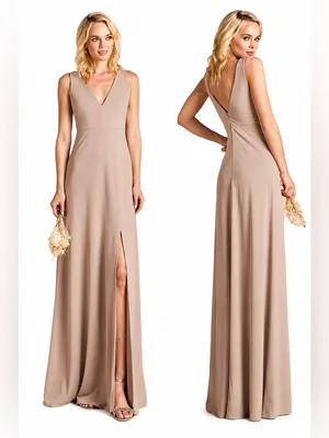 Birdy Grey SHAMIN DRESS CREPE TAUPE LARGE NEW NWT BRIDESMAID WEDDING thumbnail 2