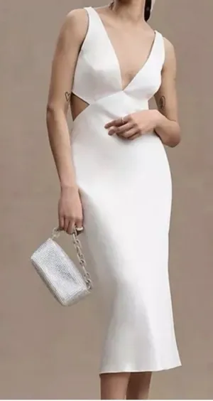 Sachin & Babi Midi Dress Size‎ 6 White Satin Cutout Open Back F1BB052 thumbnail 1