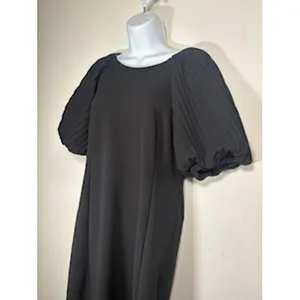 Nina Leonard Sheath Dress Black Pleated Puff Sleeve Midi LBD Elegant Size‎ M thumbnail 3