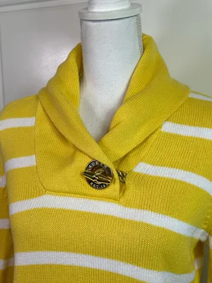 Lauren Ralph Lauren Classic Yellow Striped Nautical Pullover Sweater Size Medium thumbnail 2