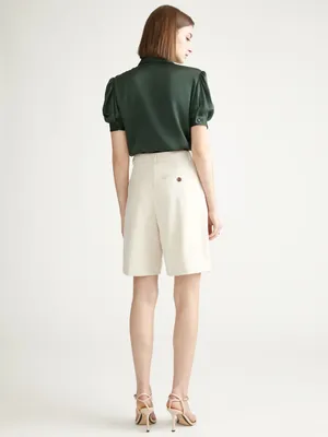 Quince Washable Stretch Silk Puff Sleeve Blouse Forest Green Sz M Contemporary thumbnail 5