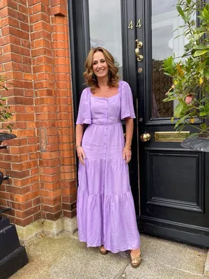 FRNCH Lilac Button-Front Tiered Maxi Dress Tie Back Wedding Guest Shower Spring thumbnail 2