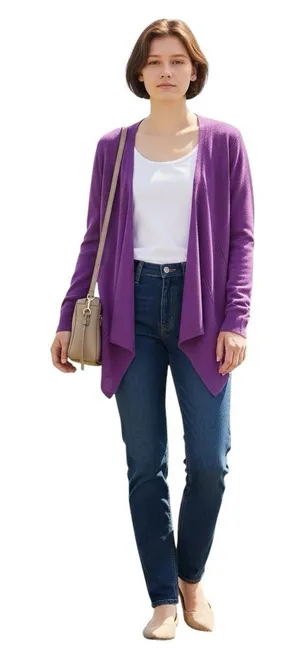 The Limited Purple Wool Blend Waterfall Open Front Cardigan Sweater Medium EUC thumbnail 1