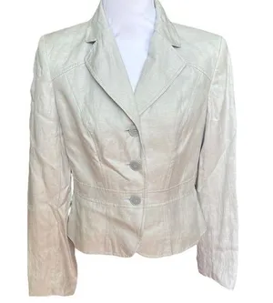 Loft ANN TAYLOR Blazer Khaki Light gray Size 4 Silk Linen Business Formal thumbnail 1