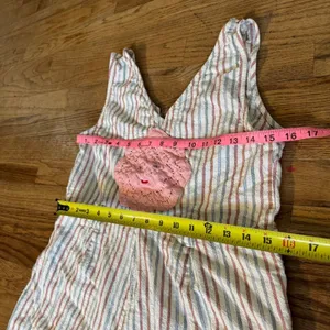 Boho Linen Blend Striped Jumpsuit with Embroidered‎ Flower Patch Wide Leg M thumbnail 3