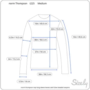 norm thompson top long sleeve leaves swirl blue beaded sequins thumbnail 2