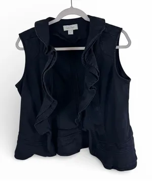 Charlie Paige Black Ruffle Front Open Vest‎ Peplum Glam Rock Party Medium thumbnail 1
