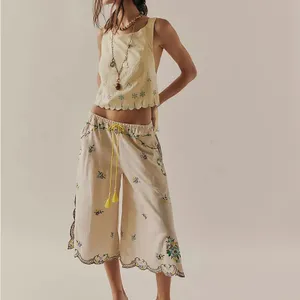 Free People Kayla Solid Embroidered Cropped Blouse Top - Double Butter thumbnail 5