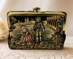 Baronet Genuine Cowhide Tapestry Kiss Lock Wallet Scenic Victorian Coin Purse thumbnail 1