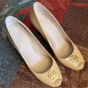Tory Burch Burnt Almond Jade 85MM Peep Toe Wedge thumbnail 1