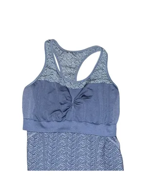 Title Nine Sz S Blue Geo Fitted Atheltic Shelf Bra Racerback Stretch Tank Top thumbnail 4
