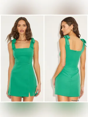 Lulus Green Mini Dress with Bow Detail Size S thumbnail 2