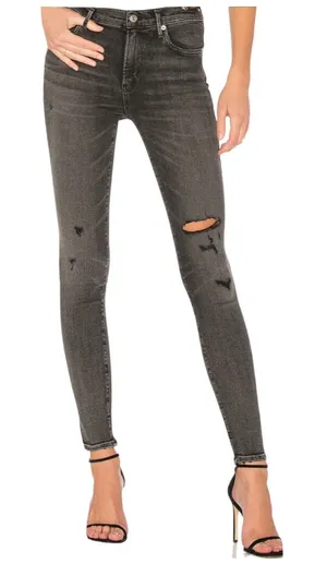 AGOLDE Sophie Skinny‎ Jeans Size 25 Silence Distressed Stretch Black Gray Jeans thumbnail 1