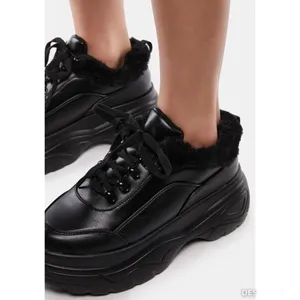 Koi Fur Trim Sneakers Size 8 Black Faux Leather New Whimsigoth Fairy Grunge Punk thumbnail 2
