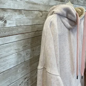 Aerie Womens L Hoodie Pink Oversized Tunic w/ Fur Lined Hood and Pocket Pullover thumbnail 3