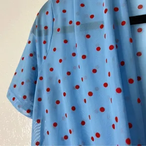 ZARA TRAFALUC baby blue red polka dot semi sheer mesh retro top S B18‎ thumbnail 7