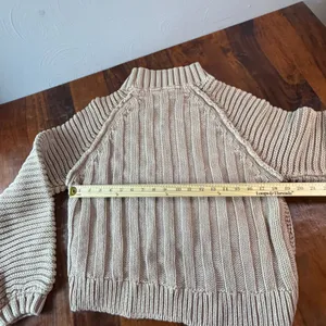 Free People My Only Sunshine Cotton Chunky Knit Mock Neck Sweater Tan Small thumbnail 4