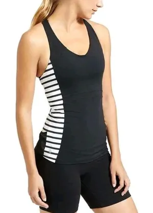 Athleta‎ Black and White Stripe Ace Racer Tank Top Mesh Details Pockets Size S thumbnail 1