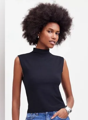 Madewell Womens Black Funnelneck Cropped Muscle Tee thumbnail 1