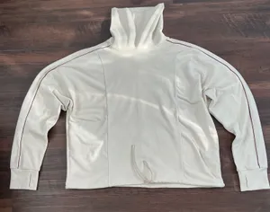 Varley Funnel Neck Pullover Cream Contrast Piping Thumbhole Large Athleisure thumbnail 1
