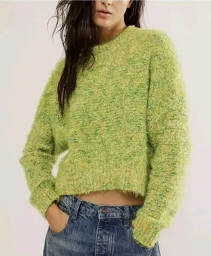 Free People Women's Stardust Pullover Lemon Lime Green Combo S thumbnail 1