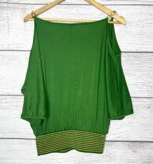 Vintage Y2K Green Butterfly Print Gold Chain Cold Shoulder Top Size Small thumbnail 8