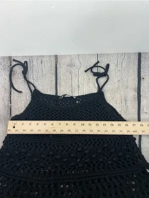 ZARA Black Crochet Knit Tie Strap Crop Tank Top Boho Festival Beach Cover-Up S thumbnail 12