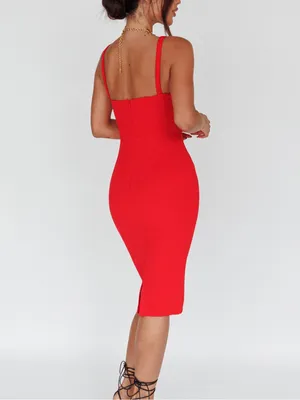 Selfie Leslie Georgia Square Neckline Midi Dress Red Small S NWT thumbnail 2