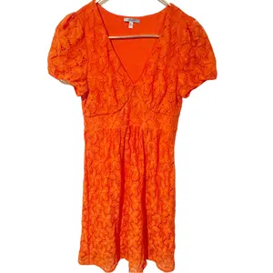 Anthropologie Leifnotes Small Orange Dogflora Eyelet Midi Dress Short‎ Sleeve thumbnail 3