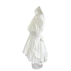 Lovesong White Sleeveless V Neck Tiered A Line Flare Tie Romper Shorts Size S thumbnail 2