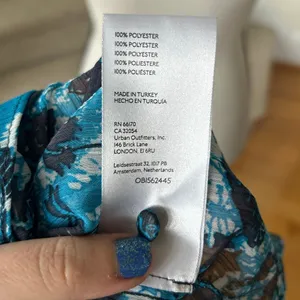 Anthropologie Blue Black Floral Lace Print SHEER Blouson Sleeve Blouse thumbnail 6