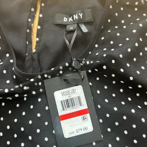 NWT DKNY XS Black Polka Dot Mesh Peplum Blouse Sheer 3/4 Ruffle‎ Sleeve Top thumbnail 6