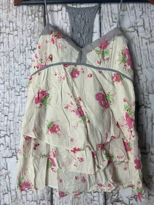 Vtg Free People Floral Tiered Boho Cottagecore crochet Cami Pink & Green 8 thumbnail 5