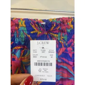 NWT J. Crew Tropical Floral Smocked Tiered Mini‎ Skirt Crochet Trim Boho Medium thumbnail 3