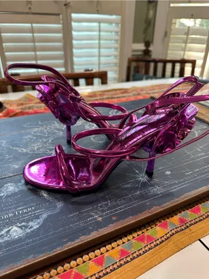 Cape Robbin Magenta Metallic 3D Floral Stiletto Sandals – Size 7.5 thumbnail 2