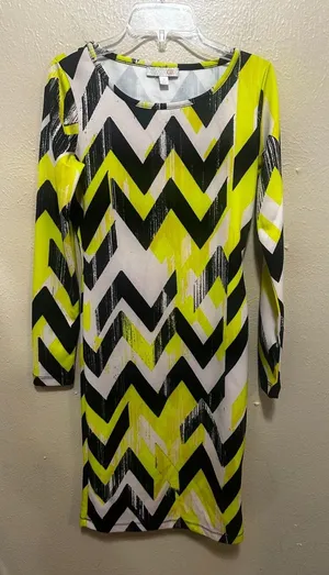 Gianni Bini Geometric‎ Dress, White, Black and Yellow Party Cocktail Bodycon Dress thumbnail 1