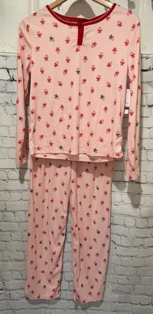 NWT Roudelain pink and red bow-print long-sleeve soft pajama set Size Small thumbnail 1