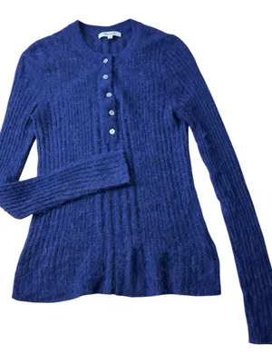 Madewell Blue Ribbed Henley Sweater Size S Alpaca Blend CKP492741785 Long Sleeve thumbnail 1