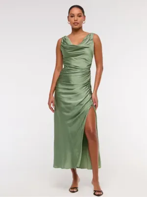 Abercrombie & Fitch A&F Satin Cowl Neck Draped Maci Dress Lush Green XL NEW $140 thumbnail 4