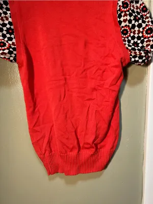 Tory Burch Women's Size Medium Twofer Sweater Blouse Coral Geometric‎ Collared thumbnail 7
