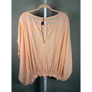 Free People Peach Striped Oversized Tunic Boho Beach‎ Coverup Medium thumbnail 6