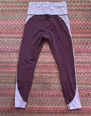 ATHLETA MAROON PINK STRIPE CRUNCH 7/8 TIGHTS thumbnail 4