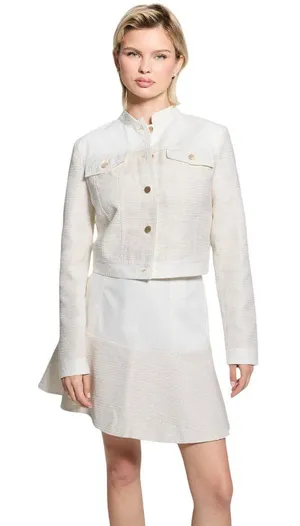 NEW Guess Elsie Tweed Mix Denim Jacket W5GL23WH610-F0ED White Tweed Combo XL thumbnail 1